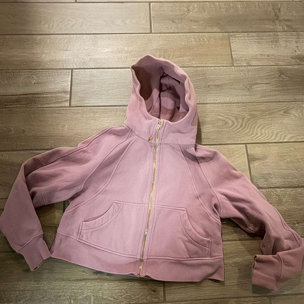 Lululemon Scuba crop Full Zip Oversized Hoodie Pink gold hardware XS